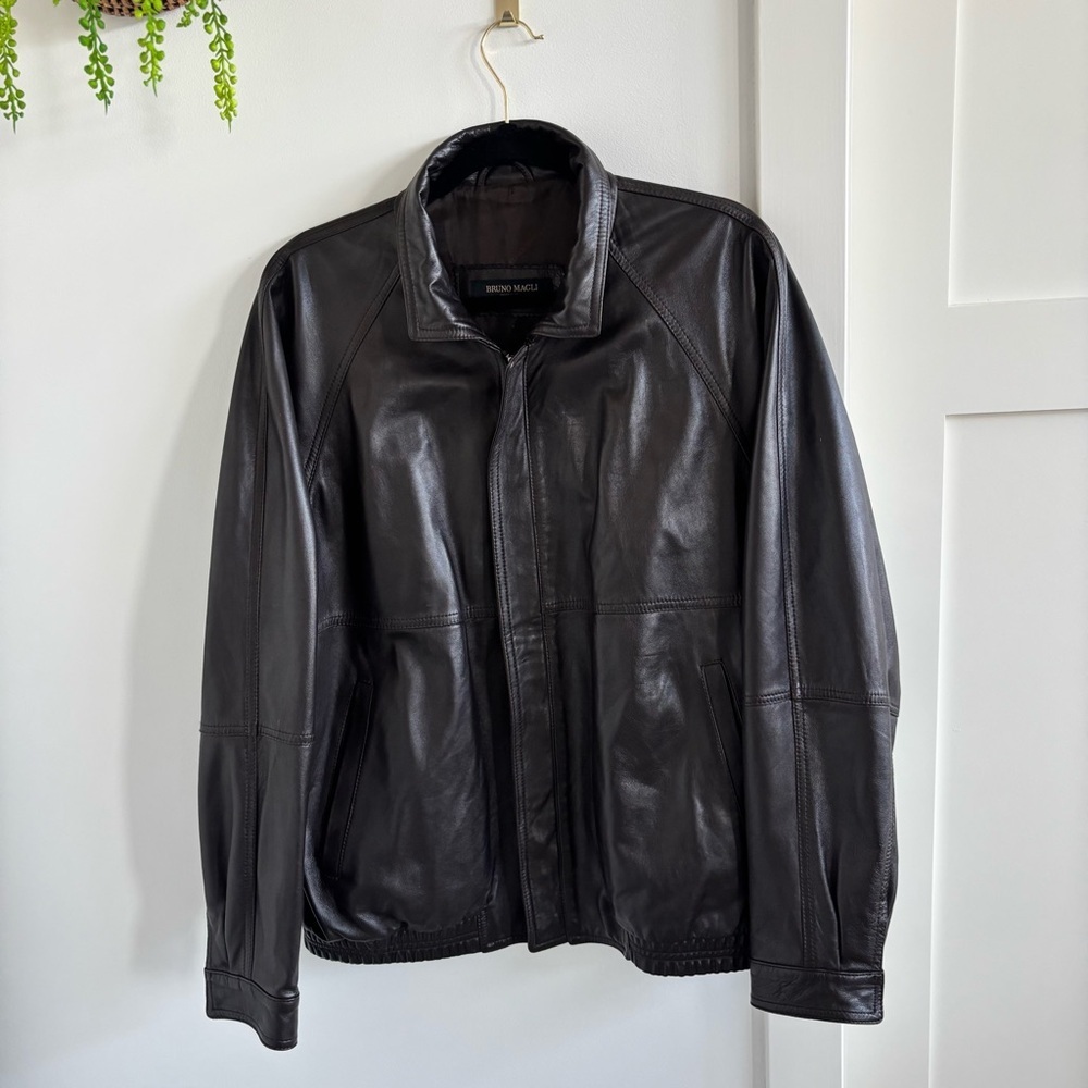 Bruno Magli Italian Brown Soft 100% Leather Made in Italy Jacket Size 42 Lined